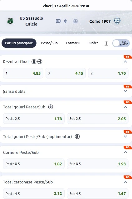 Cote pariuri Sassuolo vs Como