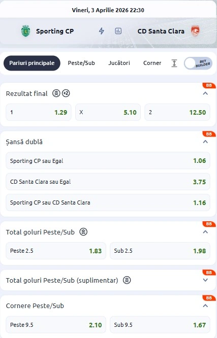 Cote pariuri Sporting - Santa Clara