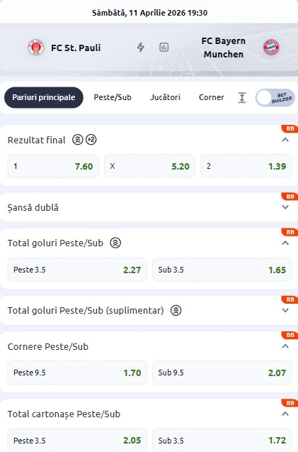 Cote pariuri St Pauli vs Bayern