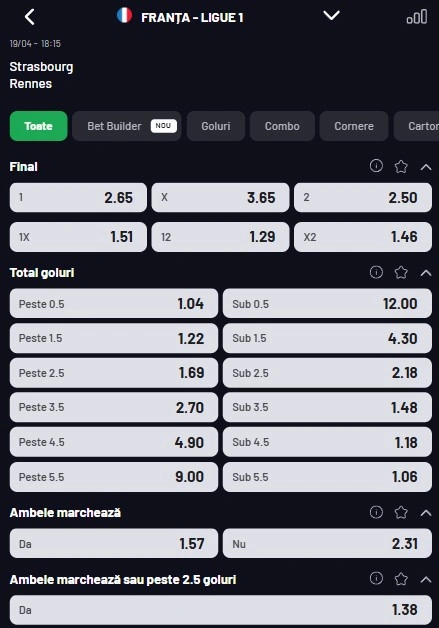 Cote pariuri Strasbourg - Rennes