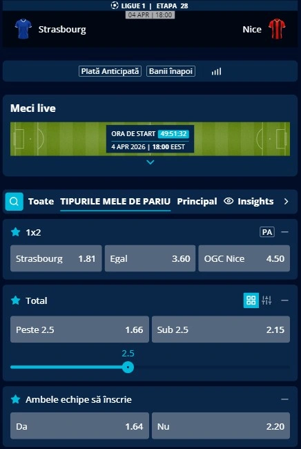 Cote pariuri Strasbourg vs Nice