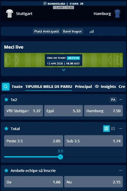 Cote pariuri Stuttgart vs Hamburger SV