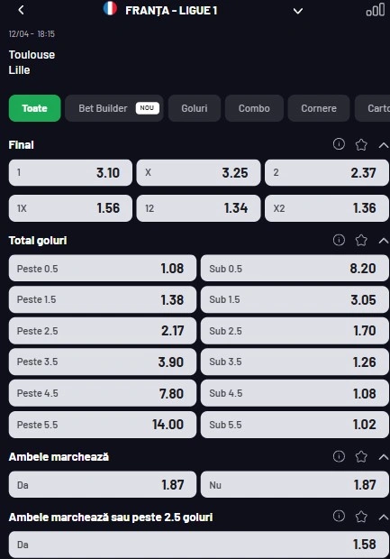 Cote pariuri Toulouse - Lille