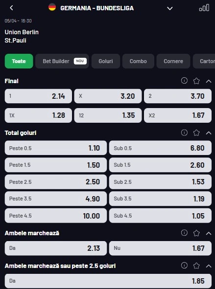 Cote pariuri Union Berlin - St Pauli