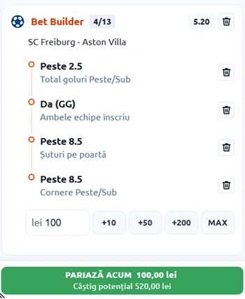 Biletul Zilei Freiburg vs Aston Villa, 20 mai 2026