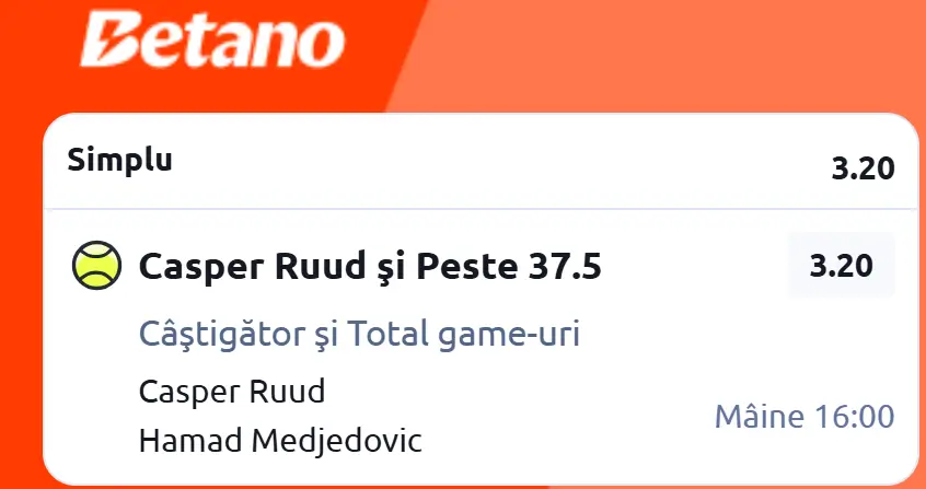 Biletul zilei ATP Roland Garros la Betano  nordicul va avea ”viață grea” în partida cu sârbul Medjedovic