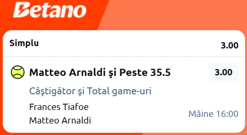 Biletul zilei ATP Roland Garros la Betano zgura pariziană pare să-l avantajeze pe italianul Matteo Arnaldi