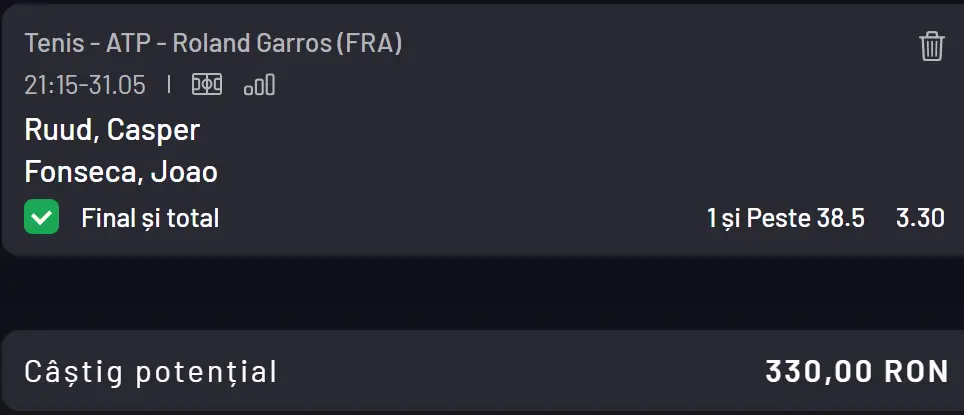Biletul zilei ATP Roland Garros la Maxbet  mizăm pe echilibru, dar totodată și pe plusul de experiență al norvegianului