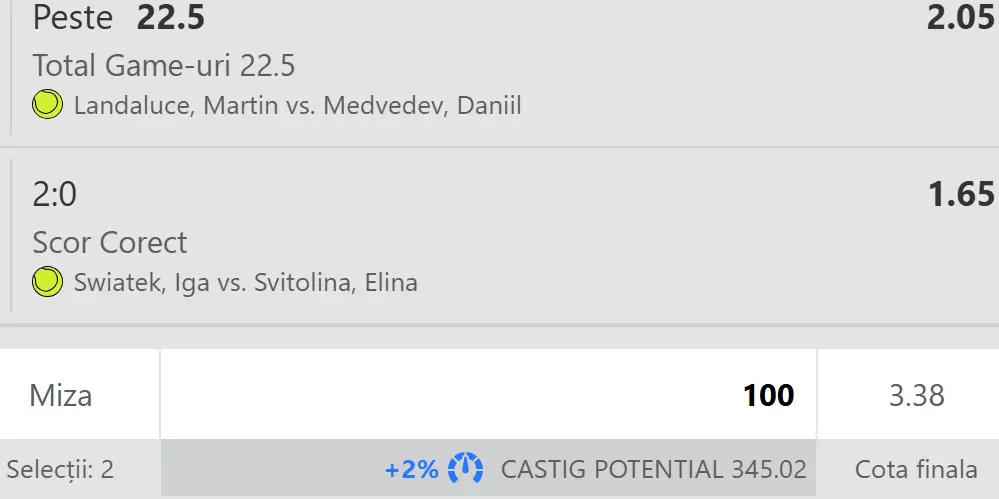 Biletul zilei Roma Open la WinBet mizăm pe un ”over” la game-uri la masculin și victoria polonezei la feminin