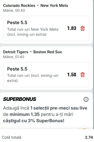 Biletul zilei baseball 05 Mai 2026