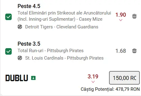 Biletul zilei baseball 21 mai 2026