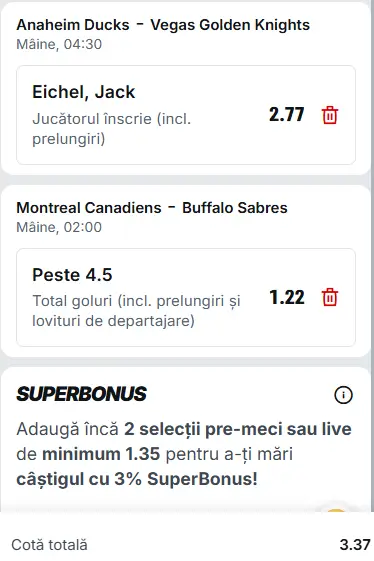 Biletul zilei hochei 11 mai 2026