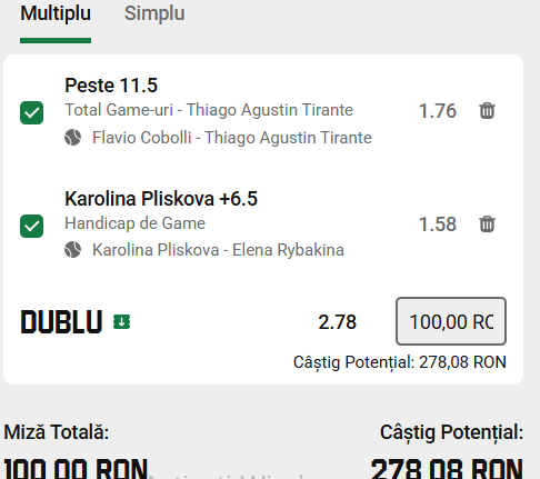 Biletul zilei tenis 11 mai 2026
