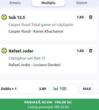 Biletul zilei tenis 13 mai 2026