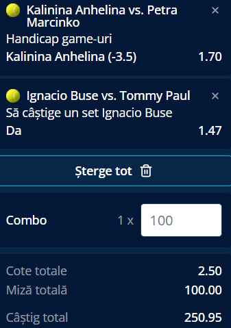 Biletul zilei tenis 23 mai 2026