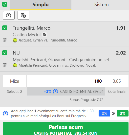 Biletul zilei tenis 24 mai 2026