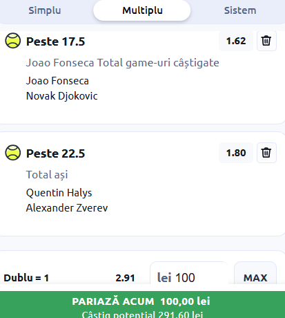 Biletul zilei tenis 29 mai 2026