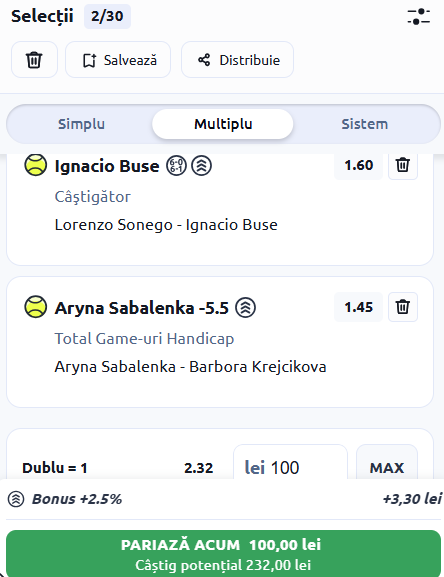 Biletul zilei tenis 7 mai 2026