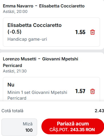Biletul zilei tenis 8 mai 2026