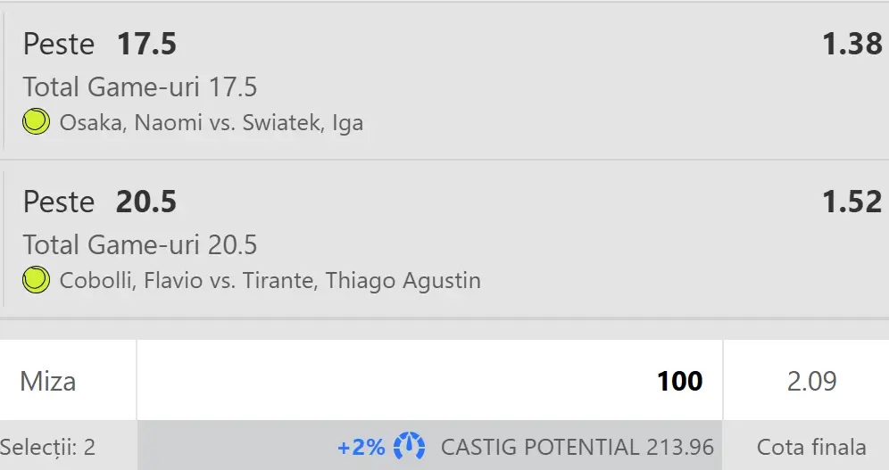 Cota 2 Roma Open la WinBet mizăm pe „over„-uri la game-uri chiar dacă poloneza și italianul sunt mari favoriți