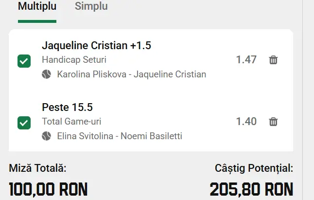 Cota 2 WTA Roma Open la Unibet  mizăm pe un set adjudecat de româncă și un ”over” la game-uri la italiancă