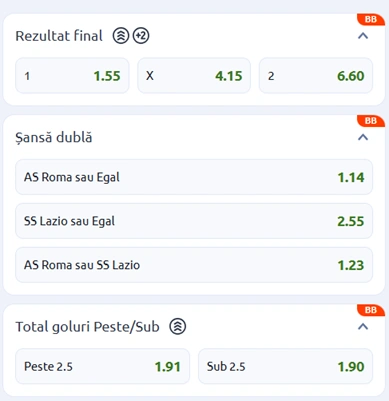 Cote pariuri AS Roma vs Lazio la Betano