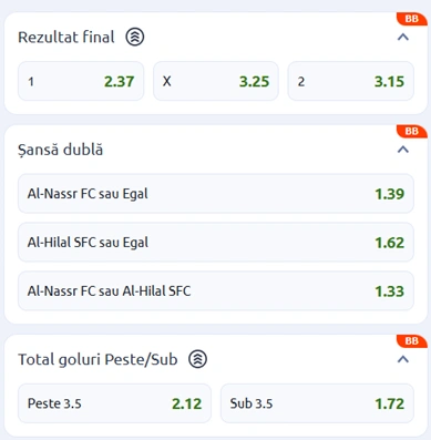 Cote pariuri Al Nassr vs Al Hilal la Betano