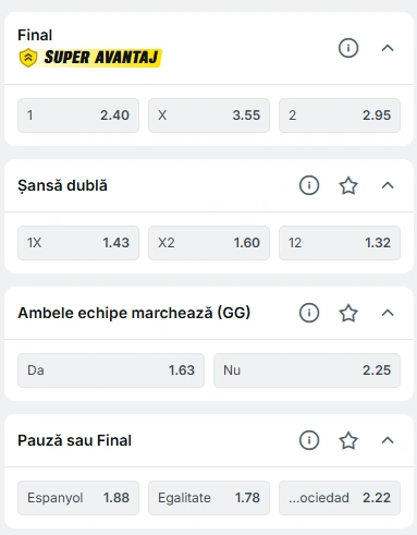 Cote pariuri Espanyol vs Real Sociedad la Superbet