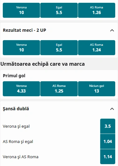 Cote pariuri Hellas Verona vs AS Roma la Betfair
