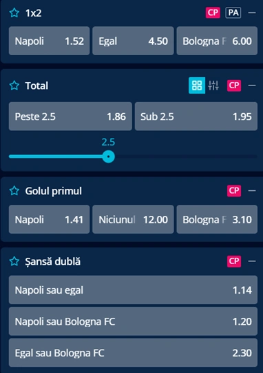 Cote pariuri Napoli vs Bologna la Mr Bit