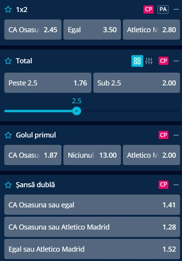 Cote pariuri Osasuna vs Atletico Madrid la Mr Bit
