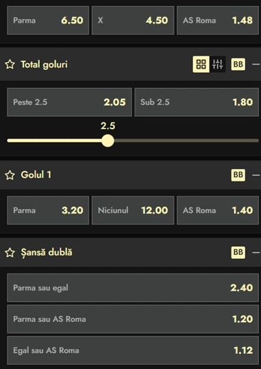 Cote pariuri Parma vs AS Roma la Don