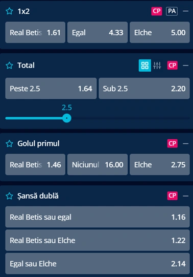 Cote pariuri Real Betis vs Elche la Mr Bit