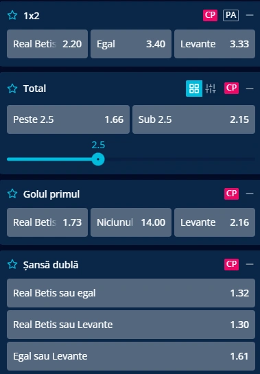Cote pariuri Real Betis vs Levante la Mr Bit