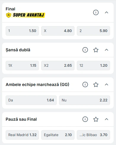 Cote pariuri Real Madrid vs Athletic Bilbao la Superbet