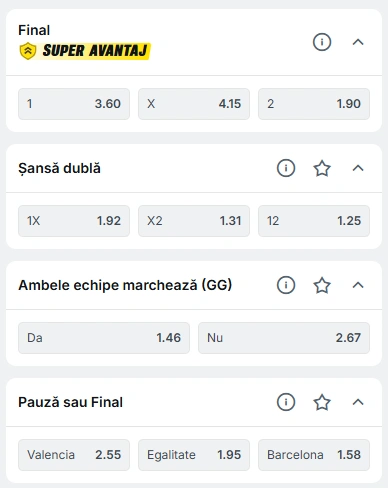 Cote pariuri Valencia vs Barcelona la Superbet