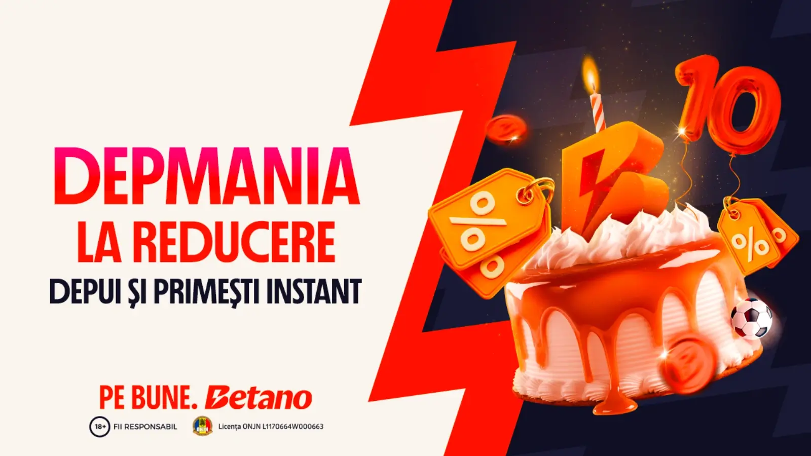 Depmania Aniversară la Betano 10% Bonus la depunere până la 100 Lei