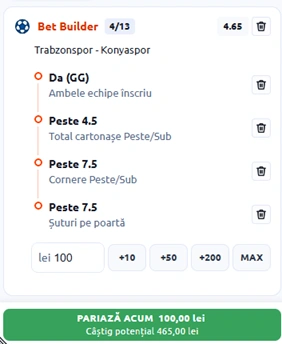Trabzonspor vs Konyaspor, Bet Builder in cota 4.65