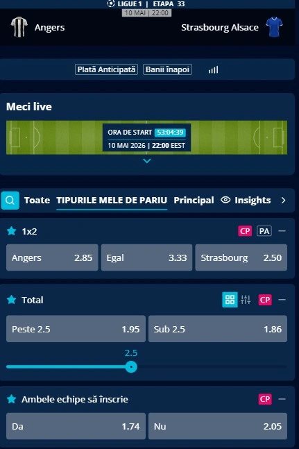 Cote pariuri Angers vs Strasbourg