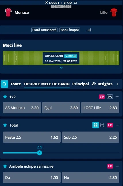 Cote pariuri AS Monaco - Lille
