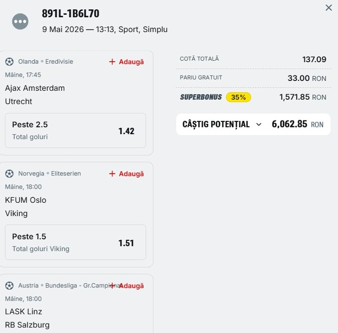 Bilet pariu șansă Superbet 10 mai 2026