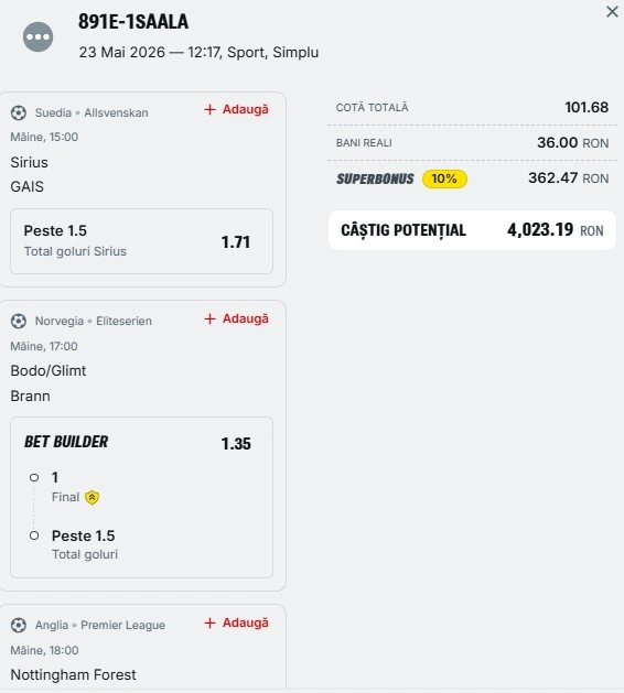 Bilet pariu șansă Superbet 24 mai 2026