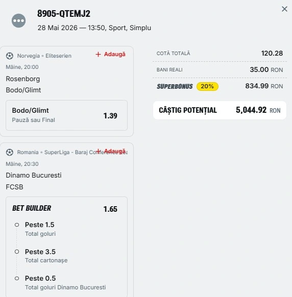 Bilet pariu șansă Superbet 29 mai 2026