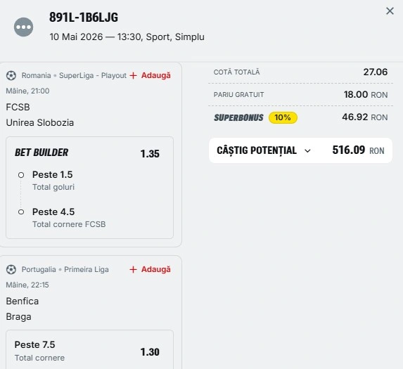 Bilet săptămânal din fotbal 11 mai 2026