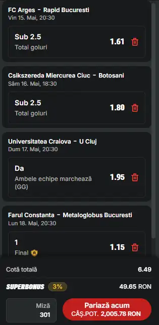 Biletul Etapei din Superliga României Cotă 7