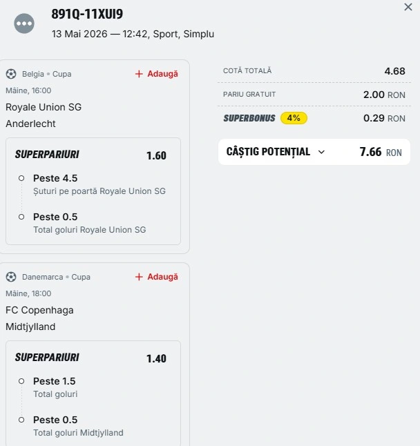 Biletul zilei azi din fotbal 14.05.2026