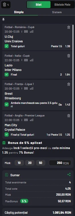 Biletul zilei din fotbal la Maxbet 13 mai 2026