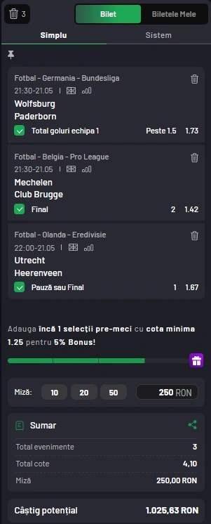 Biletul zilei din fotbal la Maxbet 21 mai 2026