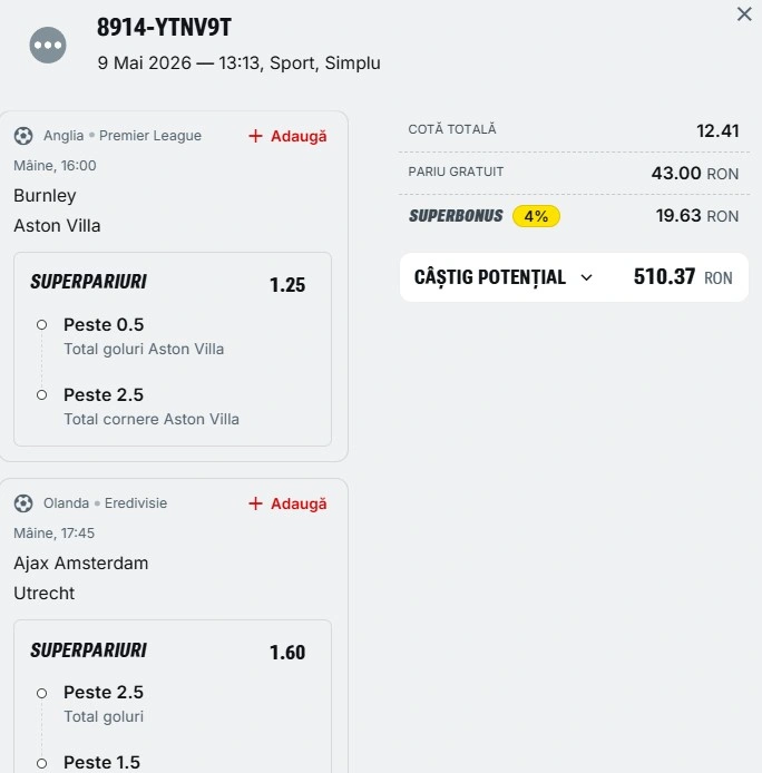 Biletul zilei din Superpariuri 10.05.2026