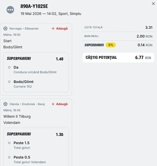 Biletul zilei din Superpariuri 20.05.2026